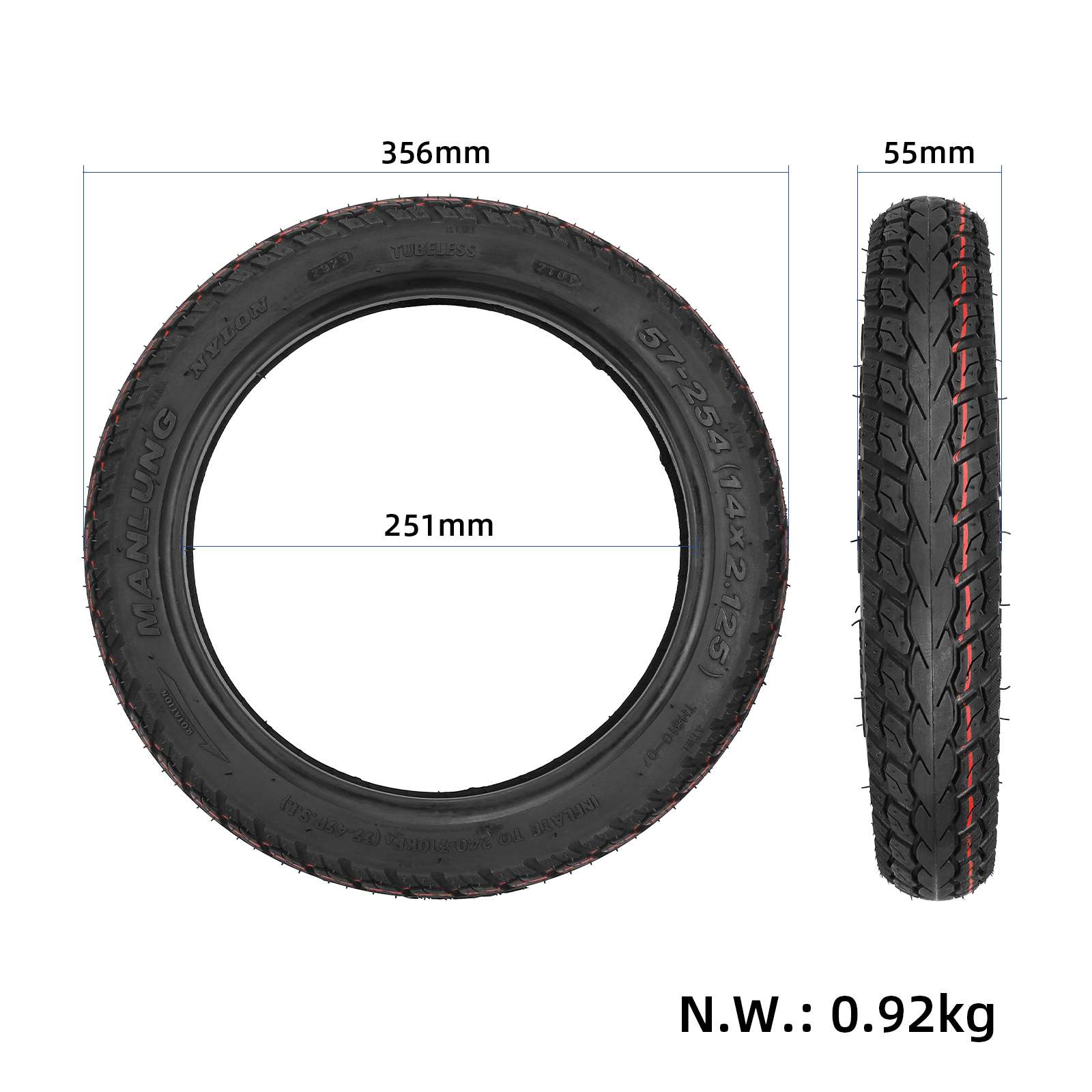 Tubeless Däck 14x2.125 / 57-254 - Elscooter Elcykel BMX - Bild 3